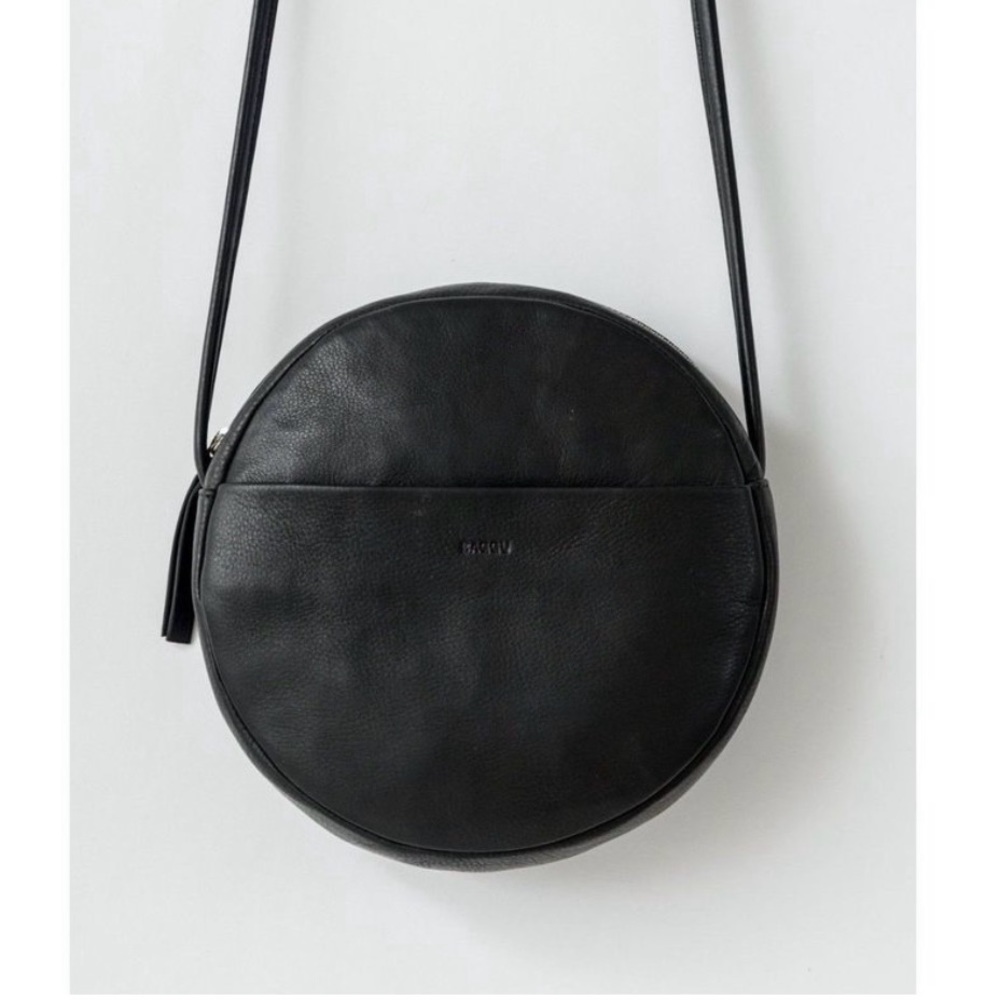 Baggu Womens Round Black Leather Circle Bag Purse Crossbody